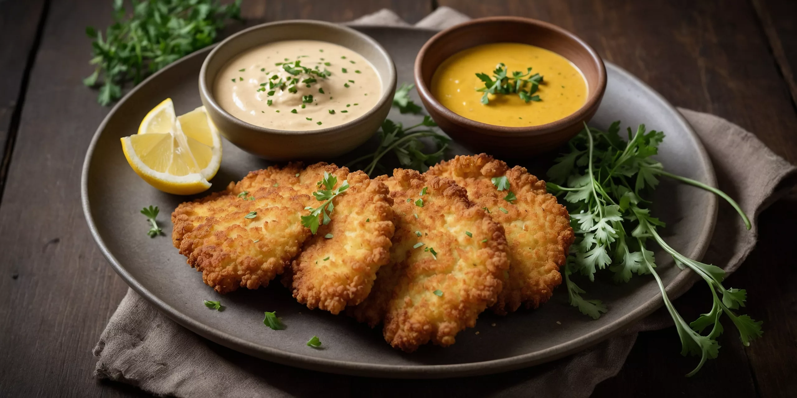 Blumenkohl-Schnitzel mit Curry-Dip