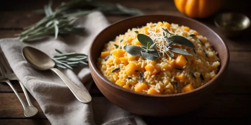 Butternut-Kürbis und Salbeirisotto