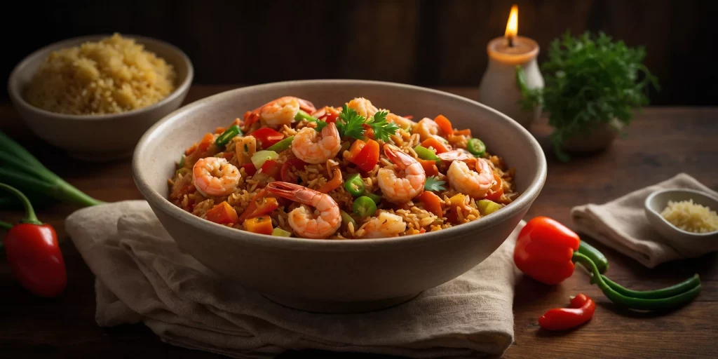 Cajun-Jambalaya mit Hühnchen und Garnelen