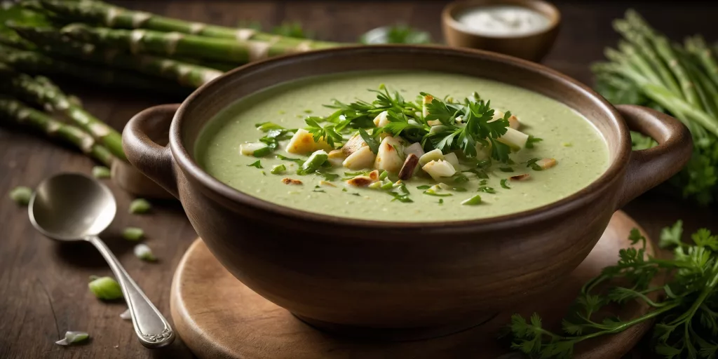 Cremige Spargelsuppe mit Petersilienöl