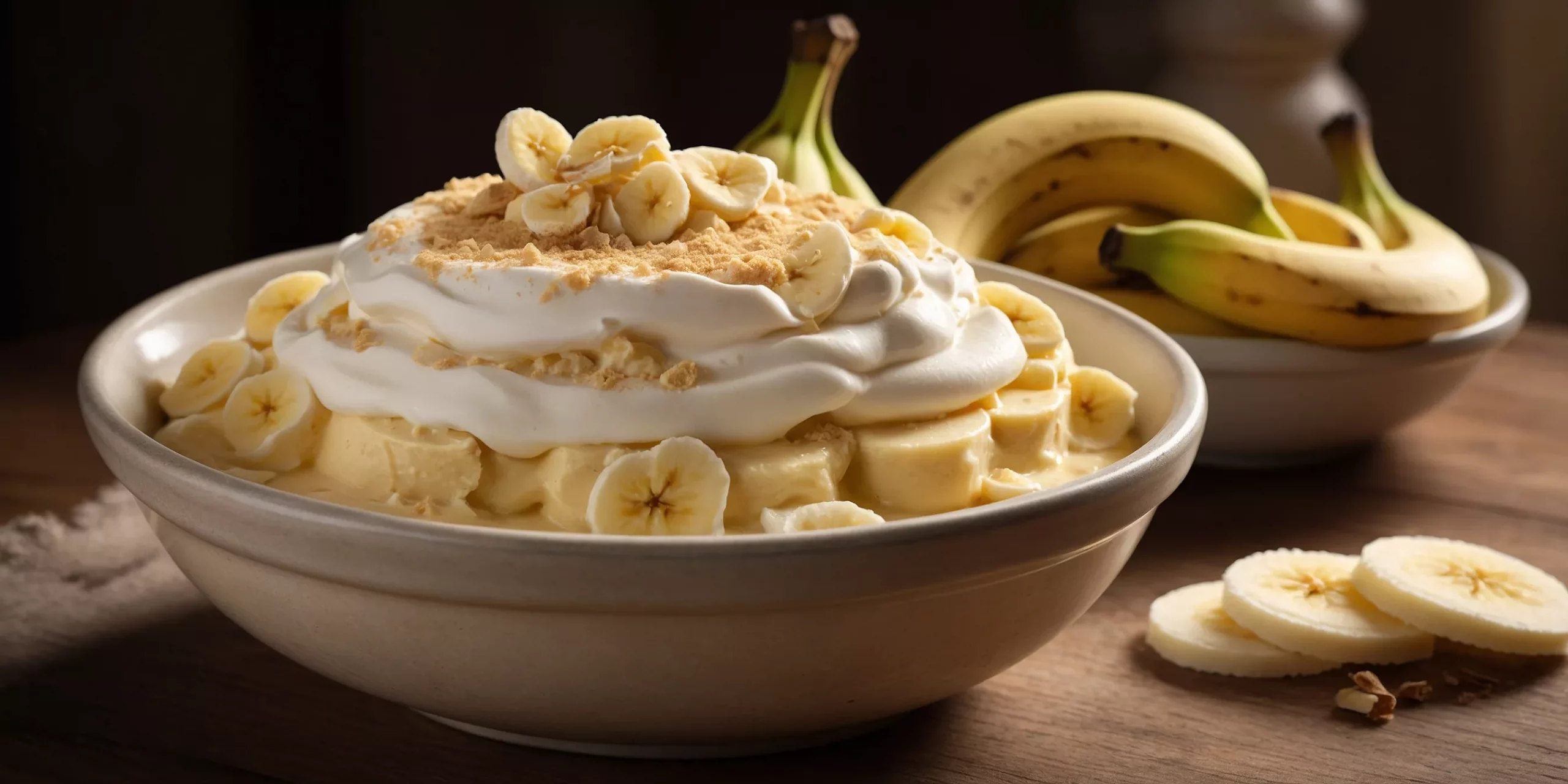 Cremiger Bananenpudding mit Vanillewaffeln