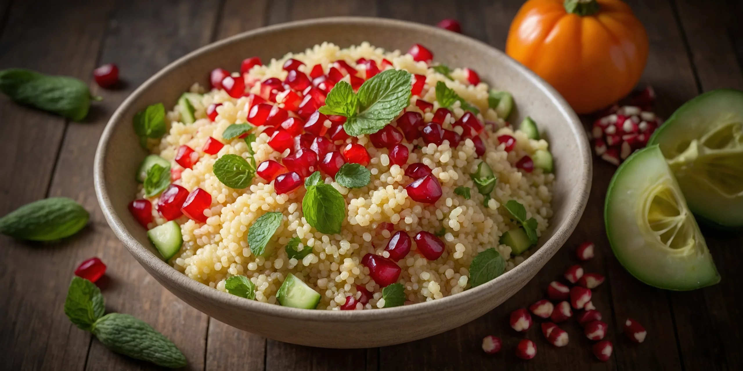 Erfrischender Couscous-Salat mit Minze und Granatapfel