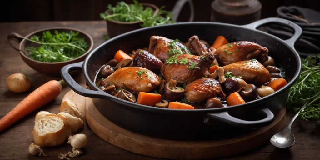 Französisches Coq au Vin mit Rotwein