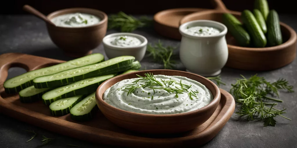Frische Gurkensticks mit Kräuterquark-Dip