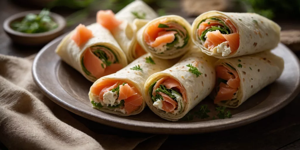 Frische Wrap-Röllchen mit Frischkäse und Lachs – YummAi Frische Wrap-Röllchen mit Frischkäse und Lachs – YummAi
