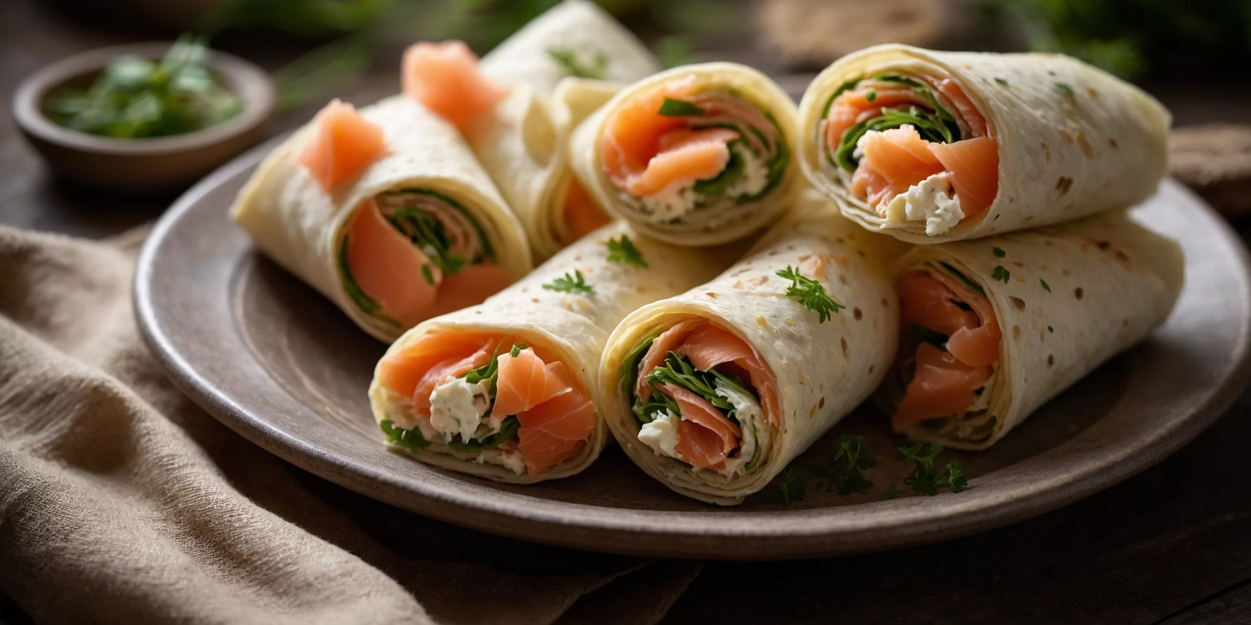Frische Wrap-Röllchen mit Frischkäse und Lachs – YummAi