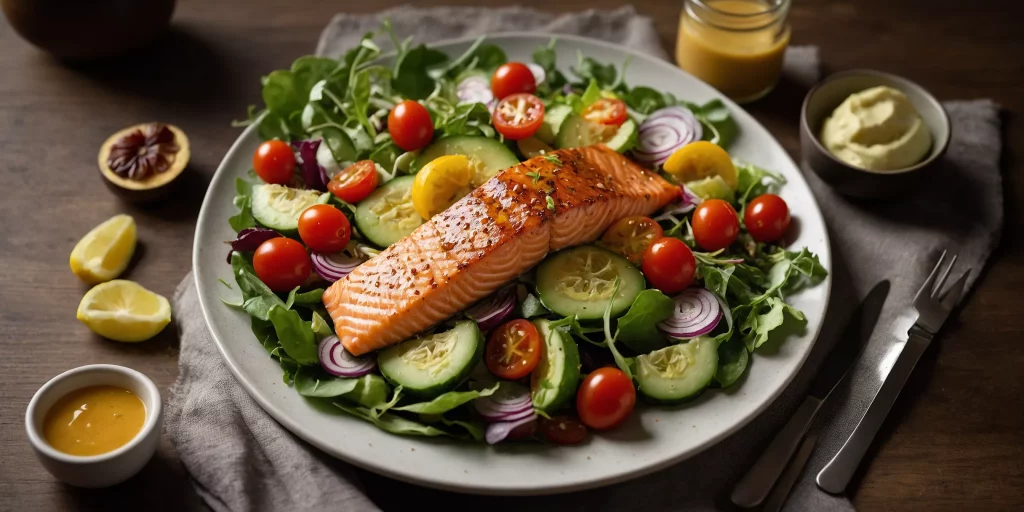 Frischer Lachssalat mit Honig-Senf-Dressing