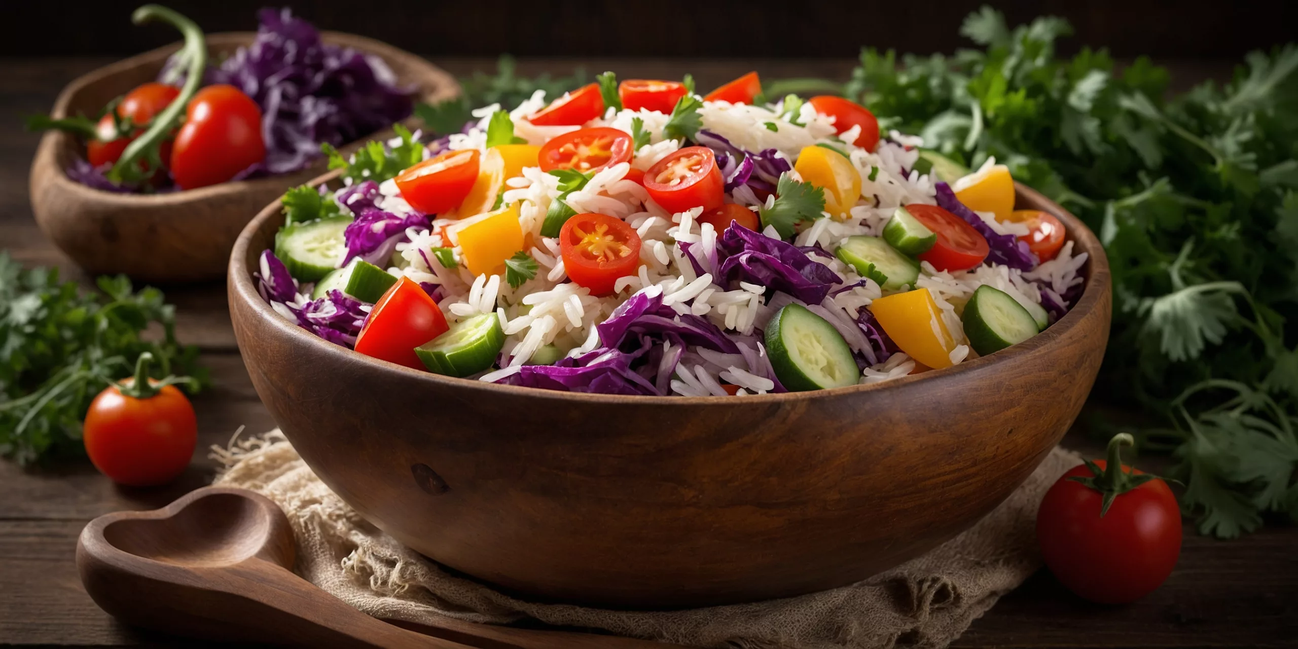 Frischer Reissalat mit buntem Gemüse