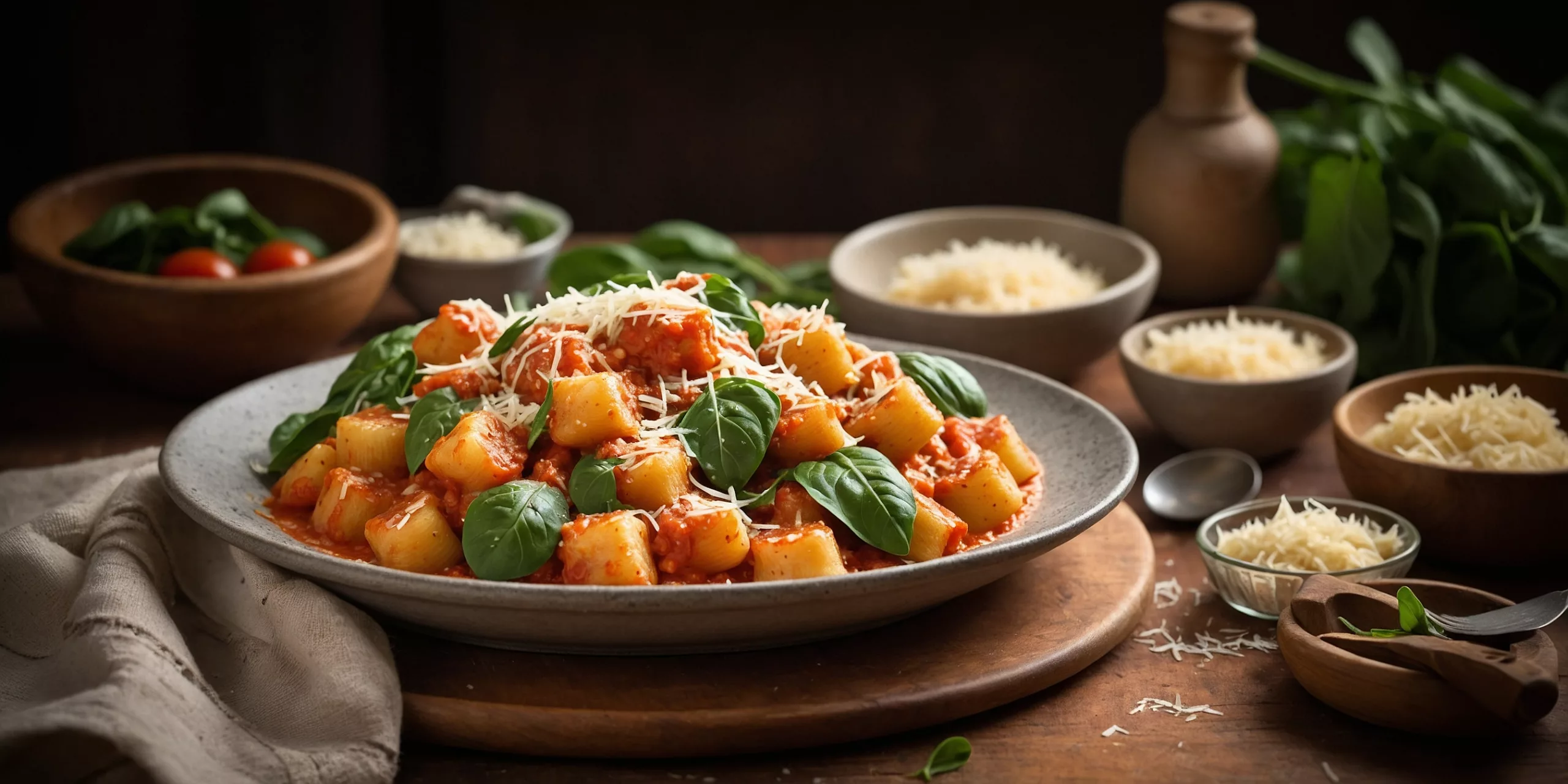 Gebratene Gnocchi mit Tomaten und Spinat