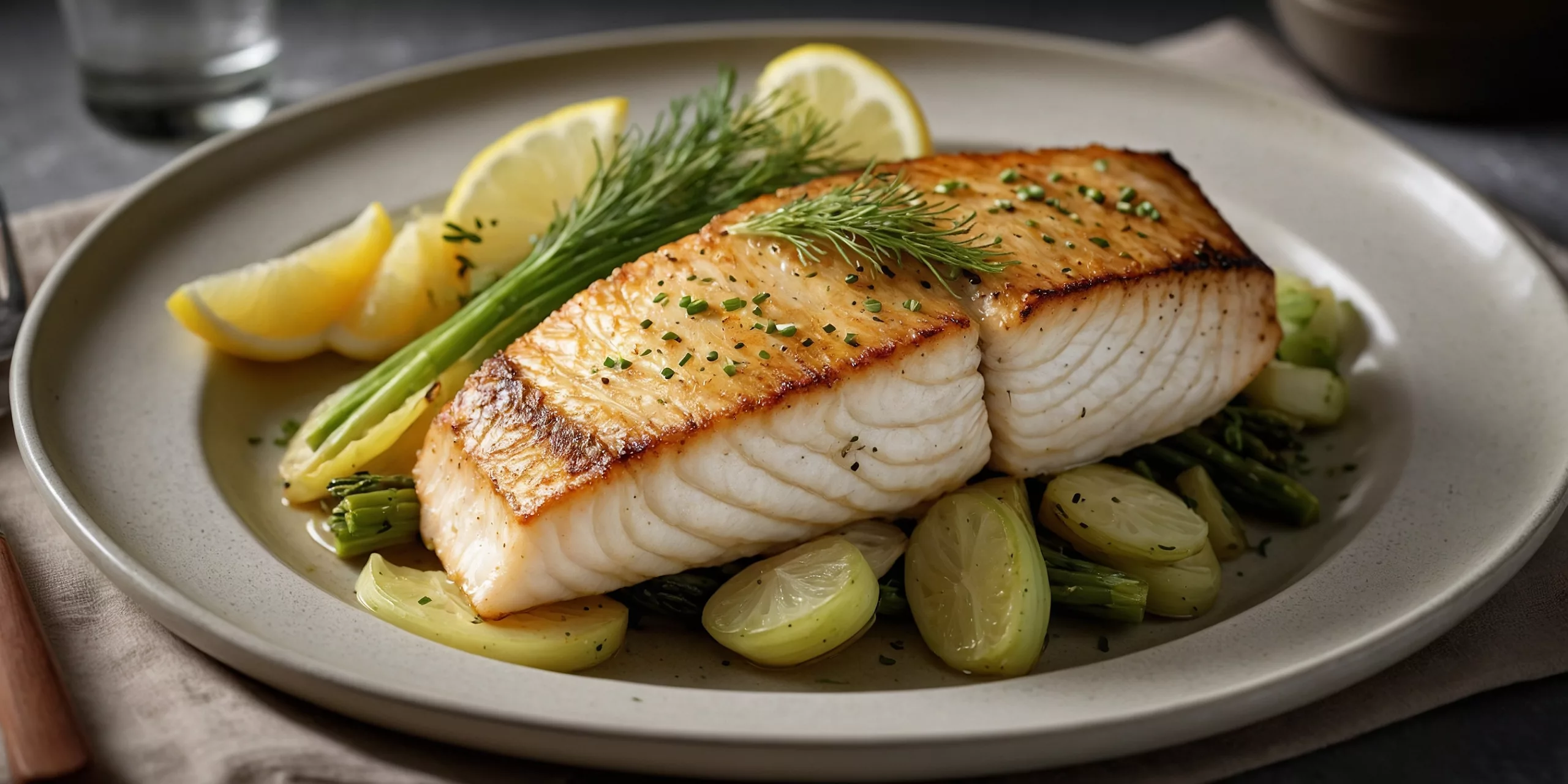 Gebratener Heilbutt auf Lauchgemüse