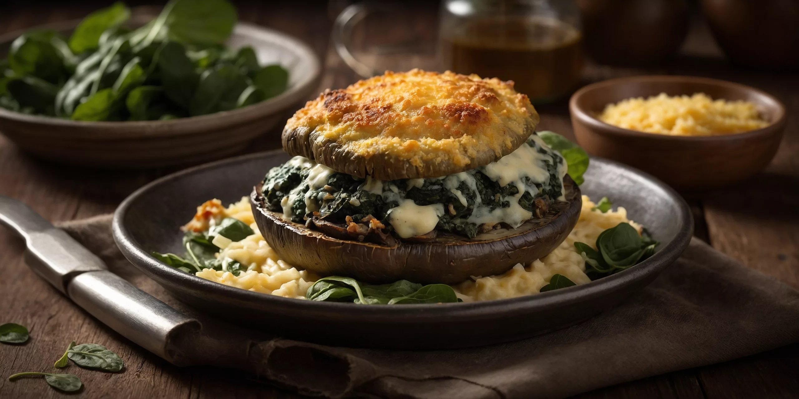 Gefüllte Portobello-Kappen mit Spinat und Käse