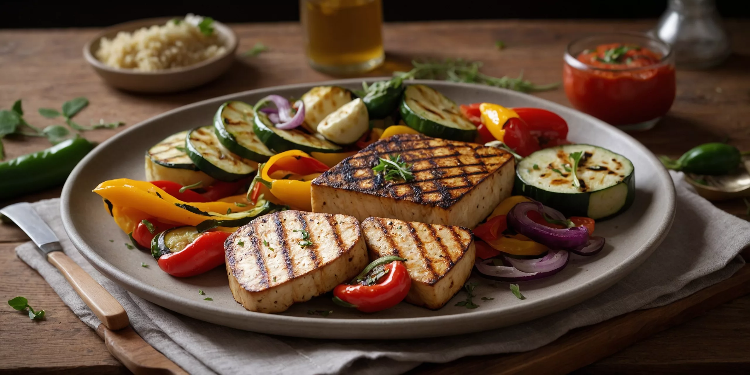 Gegrillte Tofu-Steaks mit Gemüse