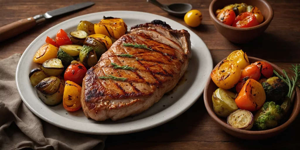 Gegrilltes Putensteak mit Ofengemüse