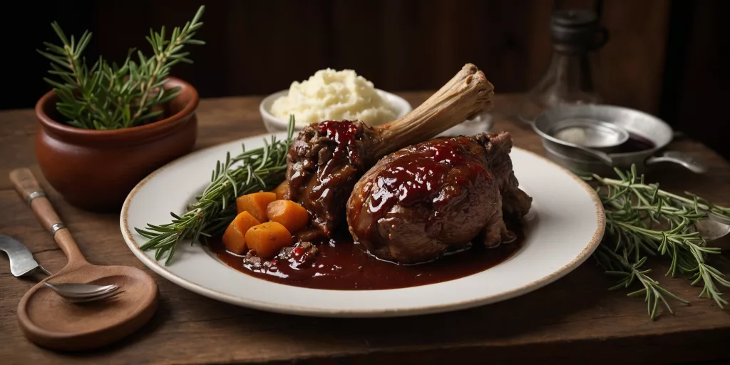 Geschmorte Lammkeule in Rotweinsauce