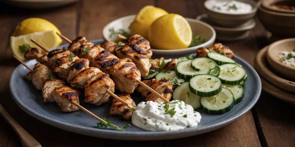 Griechisches Hähnchen-Souvlaki mit Tzatziki