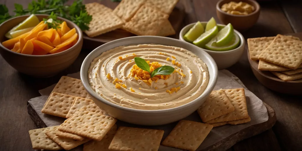 Hausgemachter Hummus-Dip mit knusprigen Crackern