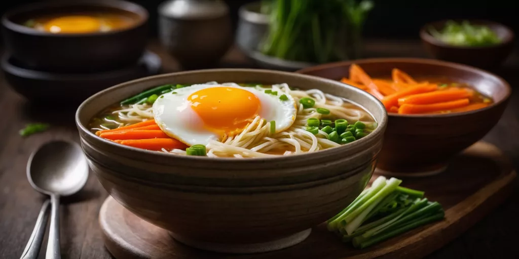 Herzhafte Nudelsuppe mit Ei