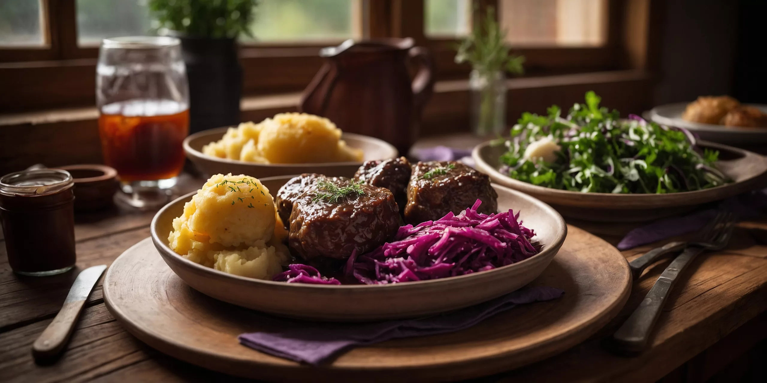 Herzhafter Sauerbraten mit Rotkohl und Klößen