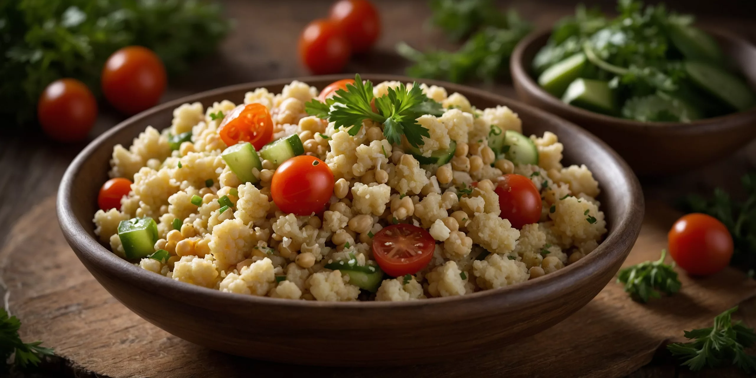 High Protein Blumenkohl-Couscous-Salat mit Kichererbsen