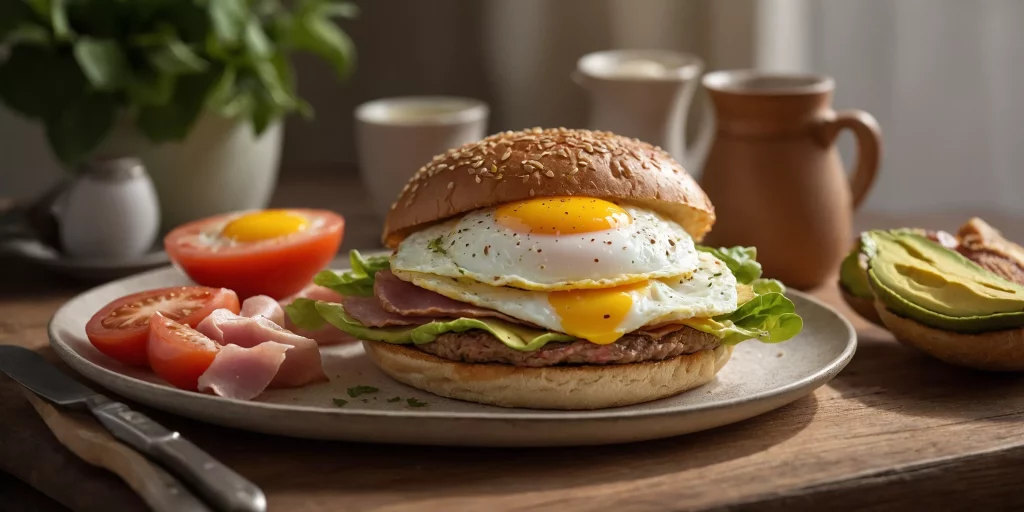 High Protein Frühstücks-Burger mit Ei und Avocado