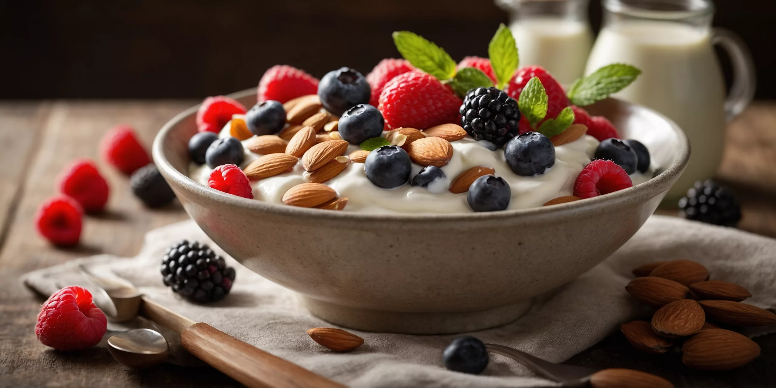 High Protein Griechischer Joghurt mit Beeren und Mandeln