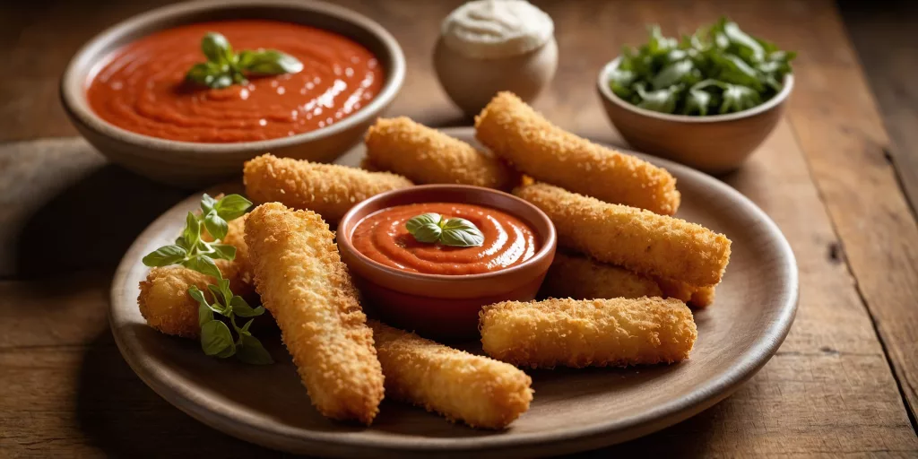 Knusprige Mozzarella-Sticks mit hausgemachtem Tomatendip
