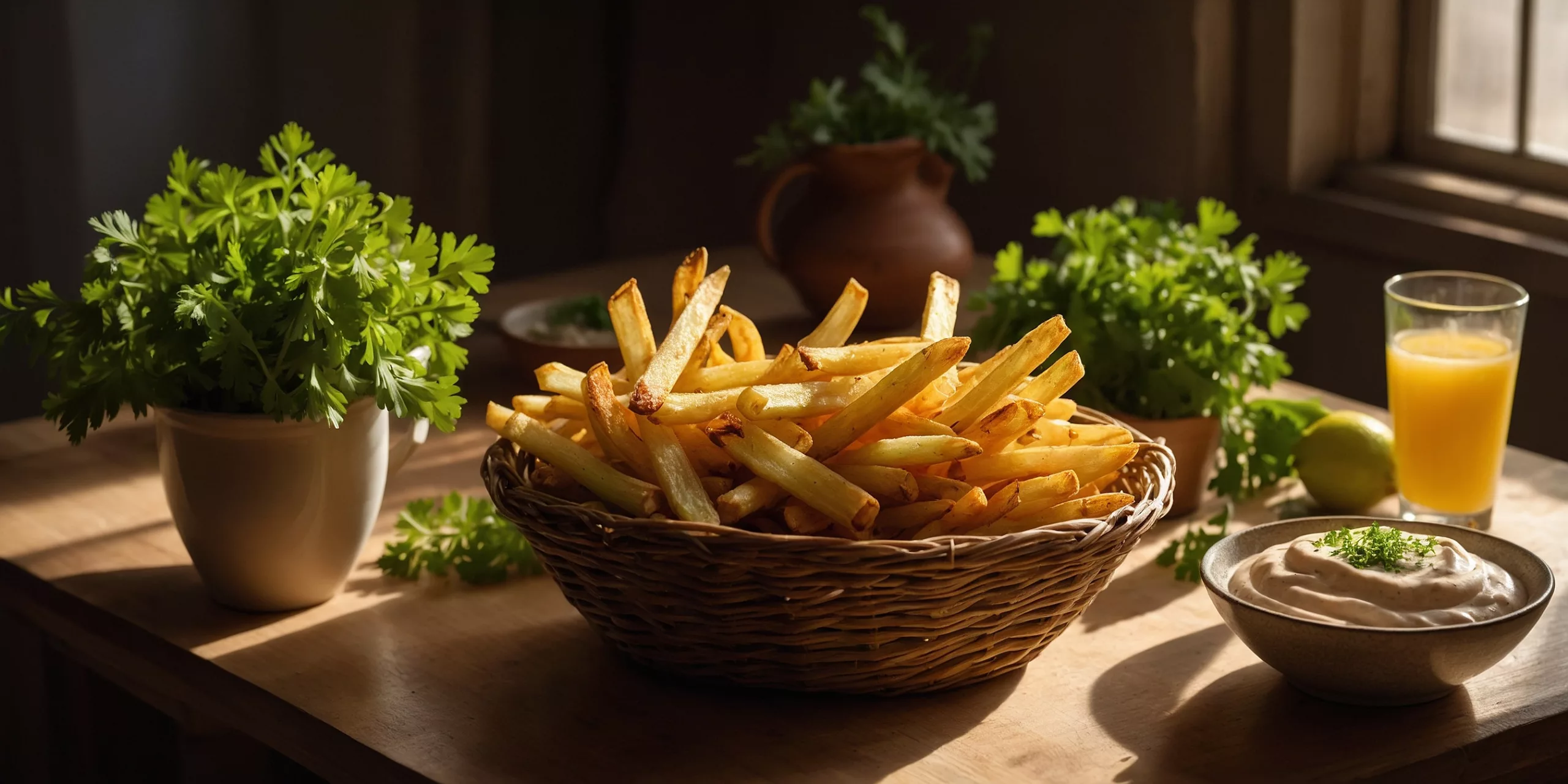Knusprige Sellerie-Pommes mit Knoblauchdip