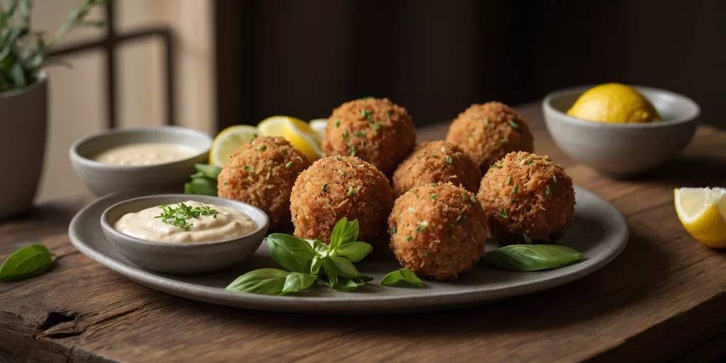 Knusprige Thunfischbällchen mit Zitronen-Dip