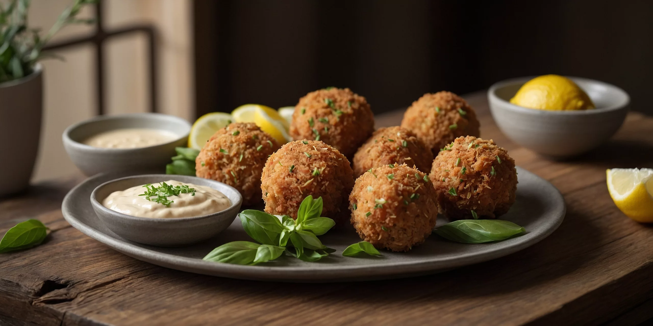 Knusprige Thunfischbällchen mit Zitronen-Dip