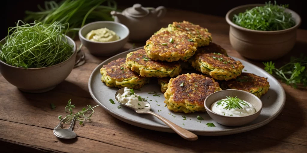 Knusprige Zucchinipuffer mit Kräuterquark