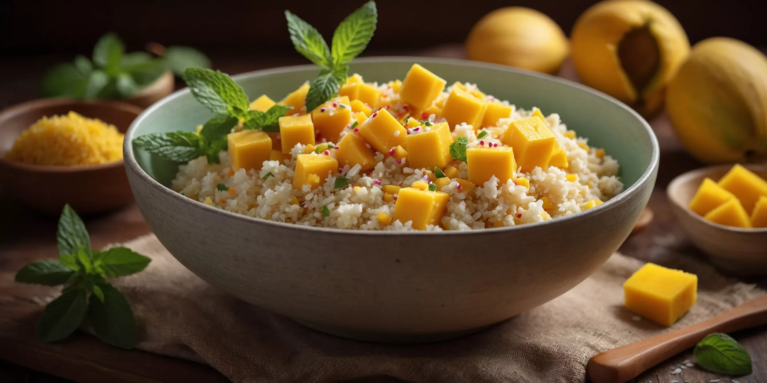 Köstliche Hirse-Bowl mit Mango und Kokos