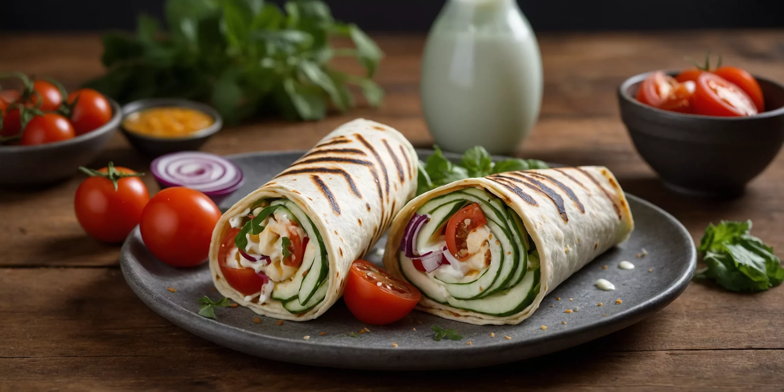 Leckerer Halloumi-Wrap mit frischer Minz-Joghurt-Soße