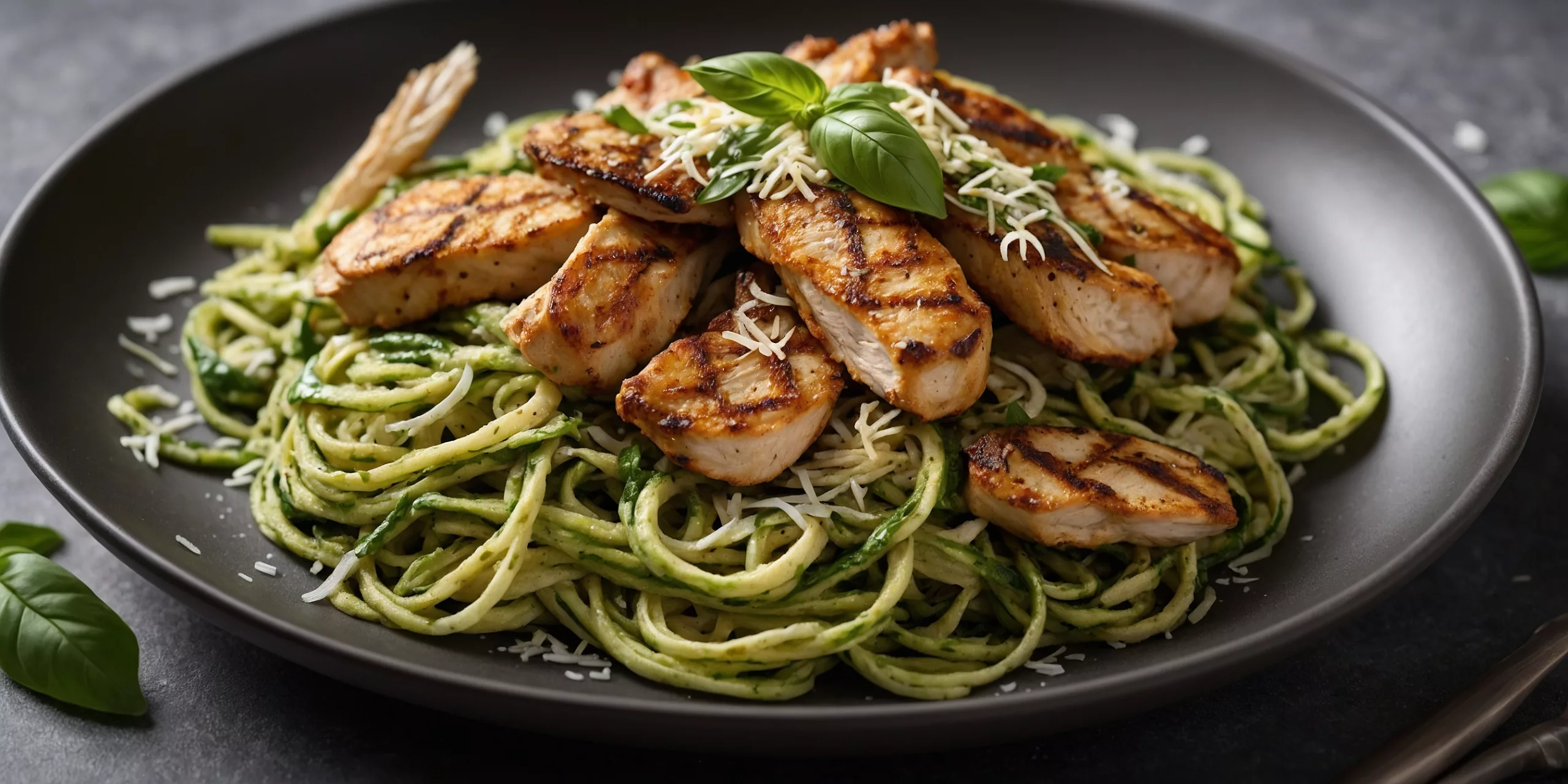 Low Carb Zoodles mit Pesto und Hähnchenstreifen