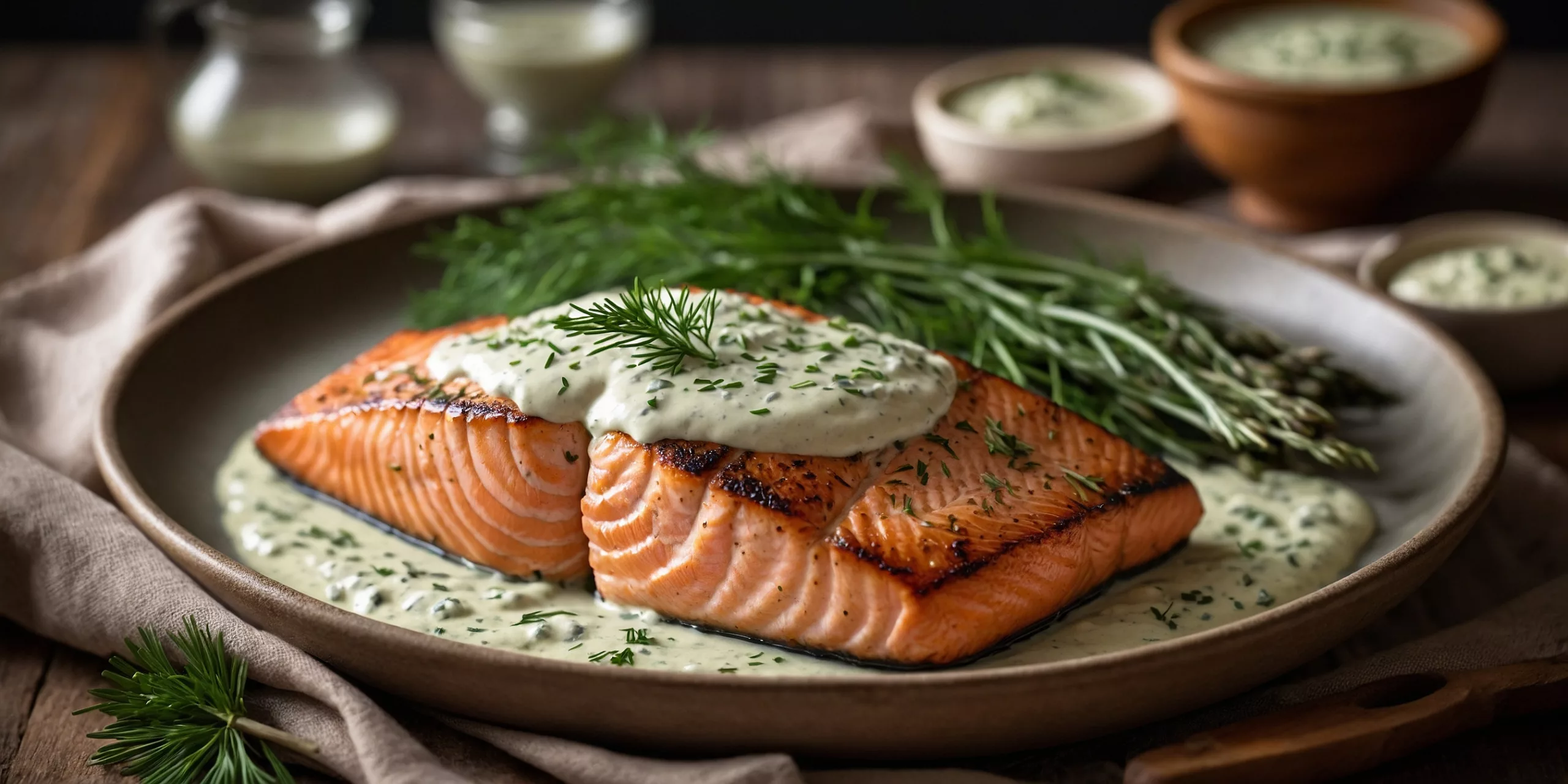 Marinierte Lachssteaks mit Dillsauce