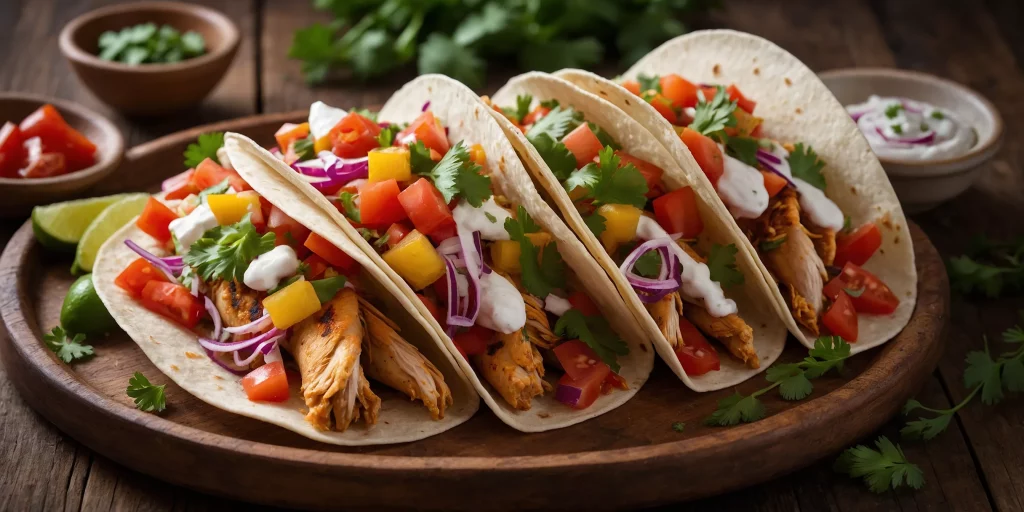 Mexikanische Tacos mit Hähnchen und Salsa