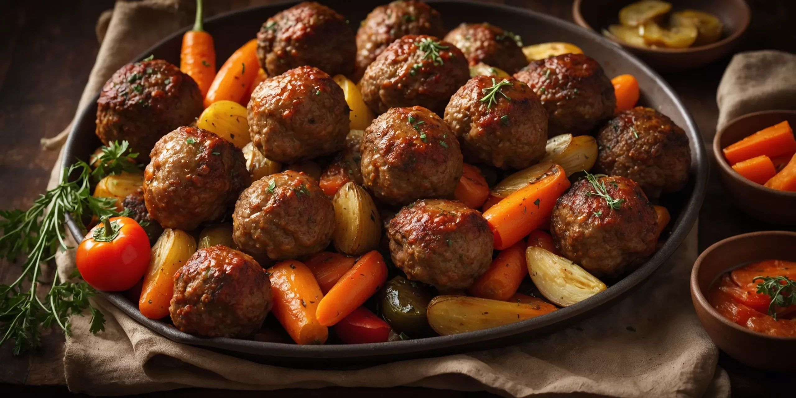 Ofenfrikadellen mit würzigem Ofengemüse