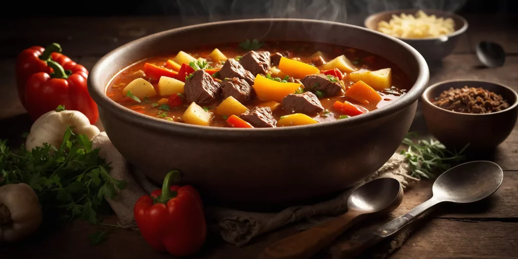 Pikante Gulaschsuppe mit Rindfleisch