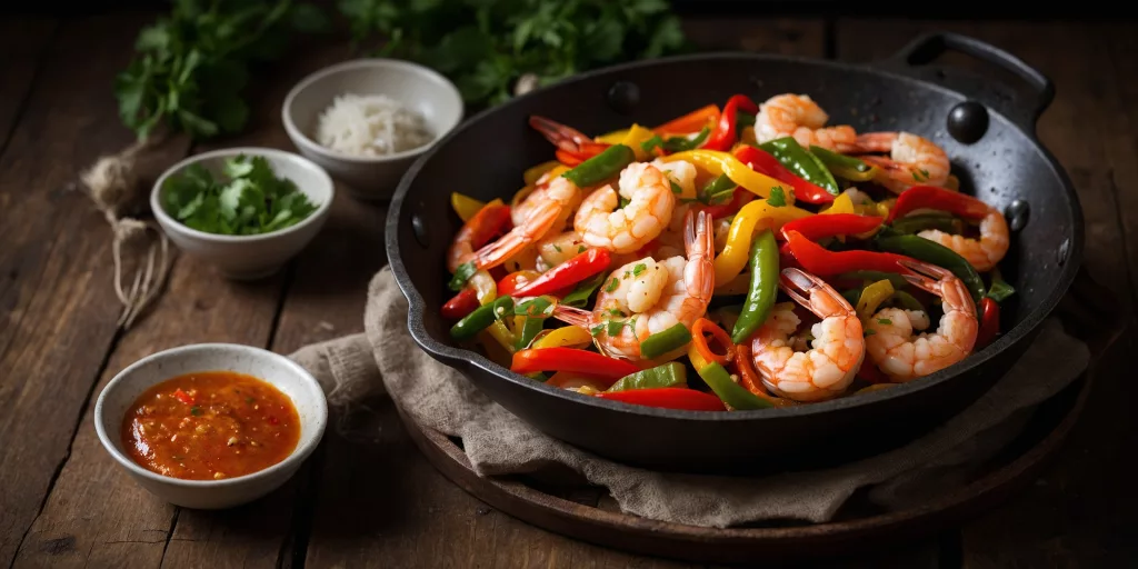 Pikante Shrimpspfanne mit Paprika