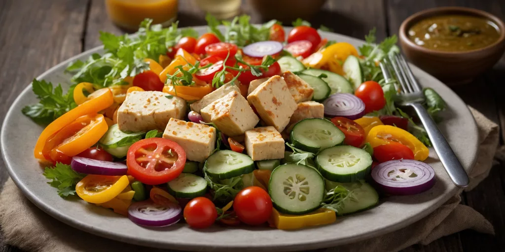 Räucher-Tofu-Salat mit buntem Gemüse