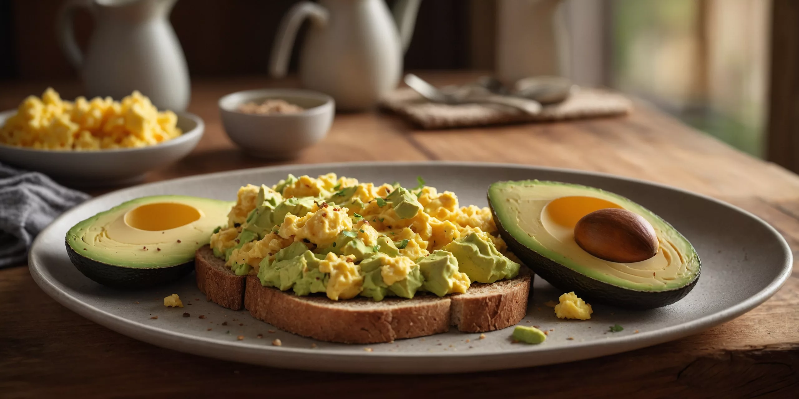 Rührei mit Avocado und Vollkornbrot