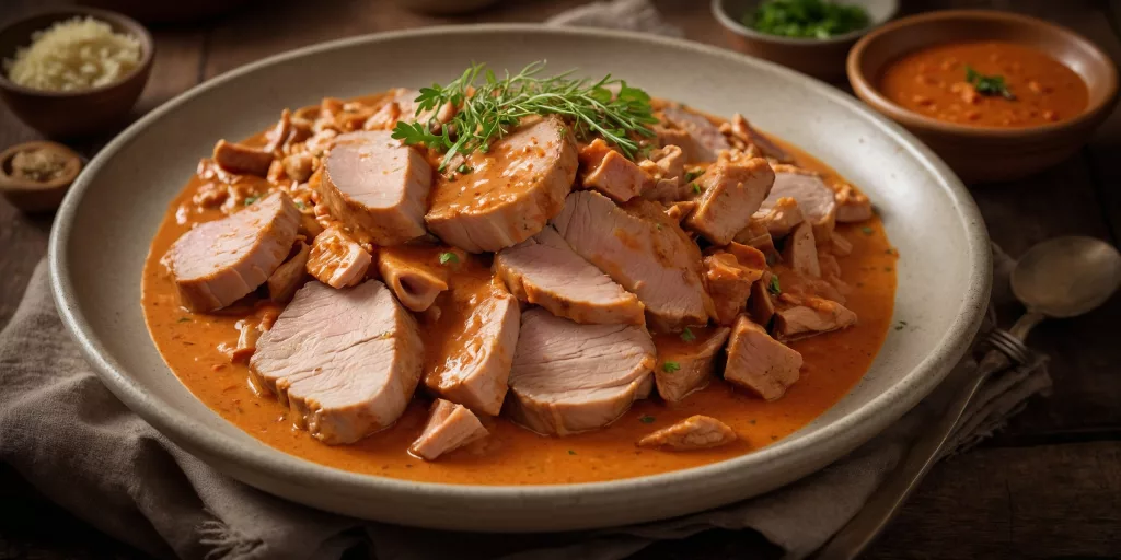 Schweinegeschnetzeltes in Paprikasoße