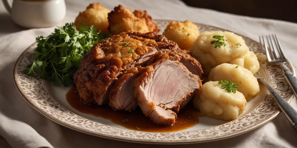 Schweinekrustenbraten mit Knödeln