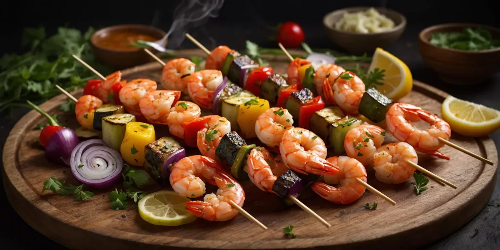 Sommerliche Garnelen-Gemüse-Spieße