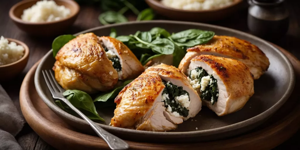 Spinat-Feta gefüllte Hähnchenbrust