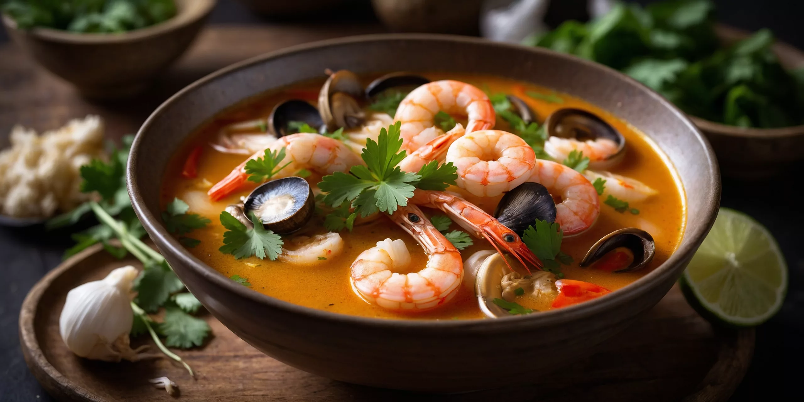 Thai Tom Yum Suppe mit Garnelen