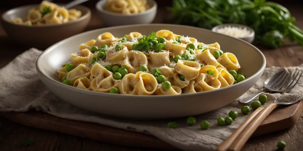 Tortellini in Sahnesoße mit Erbsen