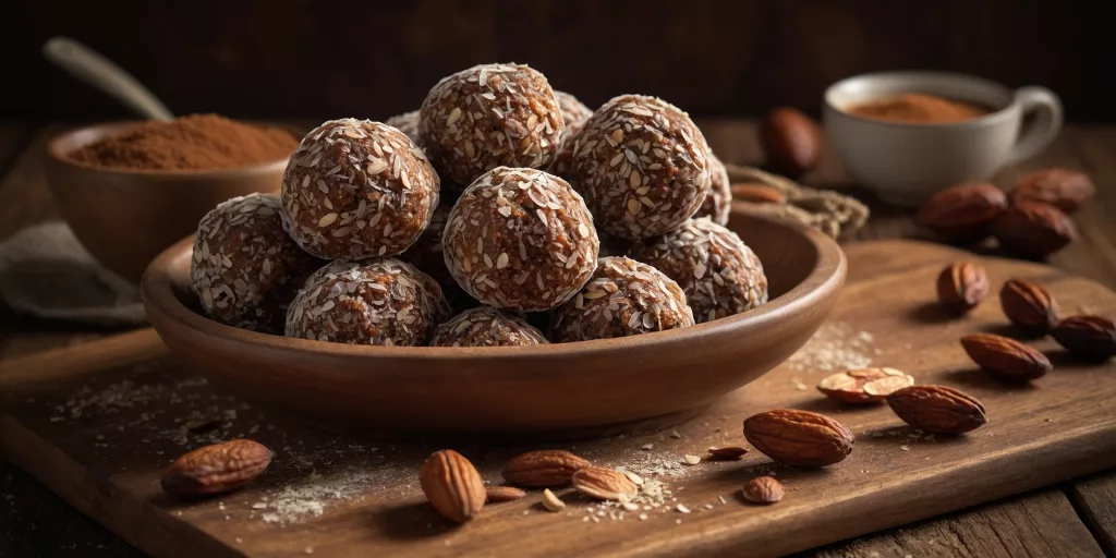 Vegane Energiebällchen mit Datteln und Kakao