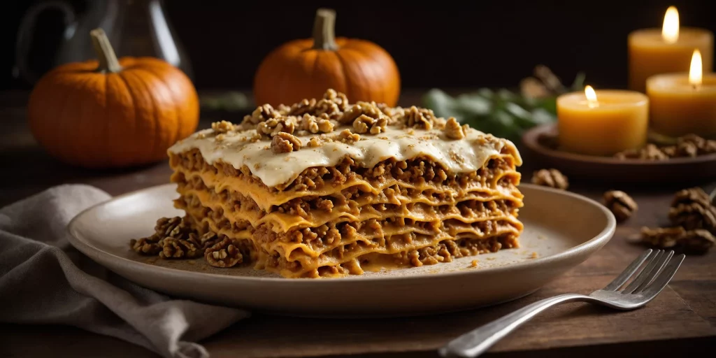 Vegane Kürbislasagne mit Walnüssen