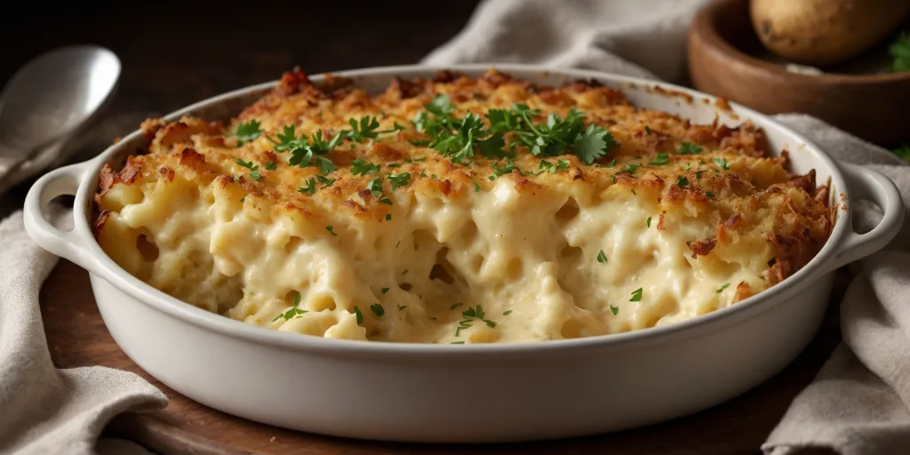 Veganer Kartoffelauflauf mit Hefeschmelze