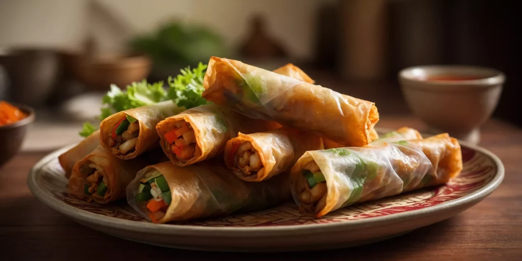 Vegetarische Frühlingsrollen mit Süß-Sauer-Soße